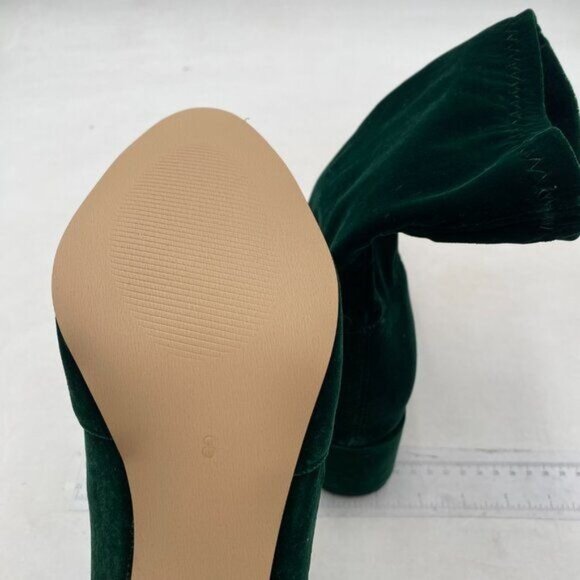 YDN Lake Green Pointed Toe Chunky High Heel Mid Calf Boots Pull On Dress Shoes - Picture 6 of 8